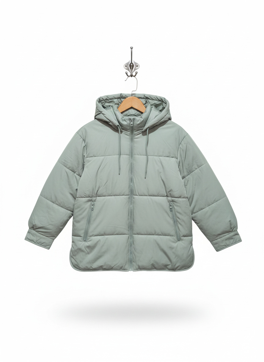 PAPAYA|M|BUST 21|LIGHT GREEN HOODED OVERSIZED PUFFER JACKET