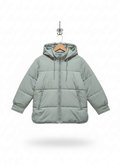 PAPAYA|M|BUST 21|LIGHT GREEN HOODED OVERSIZED PUFFER JACKET