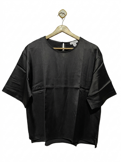 WARE HOUSE |XL| BUST 22| B23| ELEGANT JET BLACK SATIN OVERSIZED BOX TEE