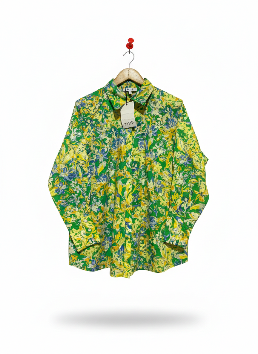 DAZIE |S| BUST 24| YELLOW AND GREEN FLORAL OVERSIZED SHIRT
