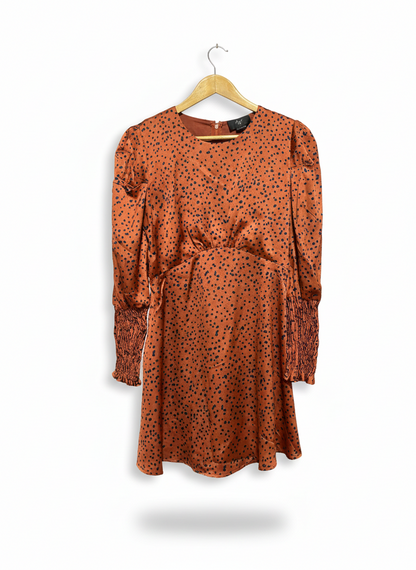 AX PARIS |M| BUST 18| WOMEN'S SATIN MINI DRESS IN RUST WITH POLKA DOTS