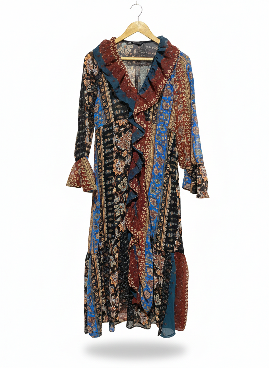 ZARA |M| BUST 18| C6| VINTAGE BOHO MIXED PRINT MAXI DRESS