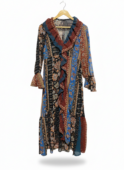 ZARA |M| BUST 18| C6| VINTAGE BOHO MIXED PRINT MAXI DRESS