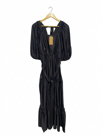 NEXT |M| BUST 17| B8| BLACK SATIN PUFF SLEEVE TIERED MIDI DRESS