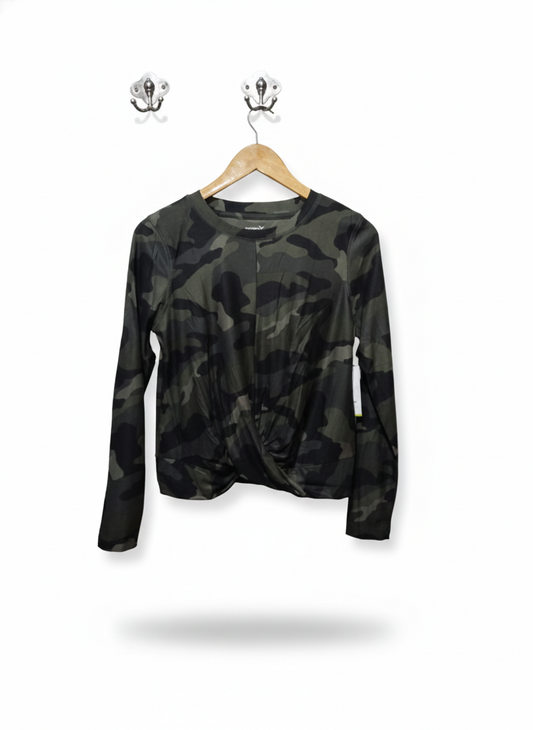 OLD NAVY ACTIVE|M|BUST 17|CAMOUFLAGE LONG SLEEVE TWIST FRONT TOP