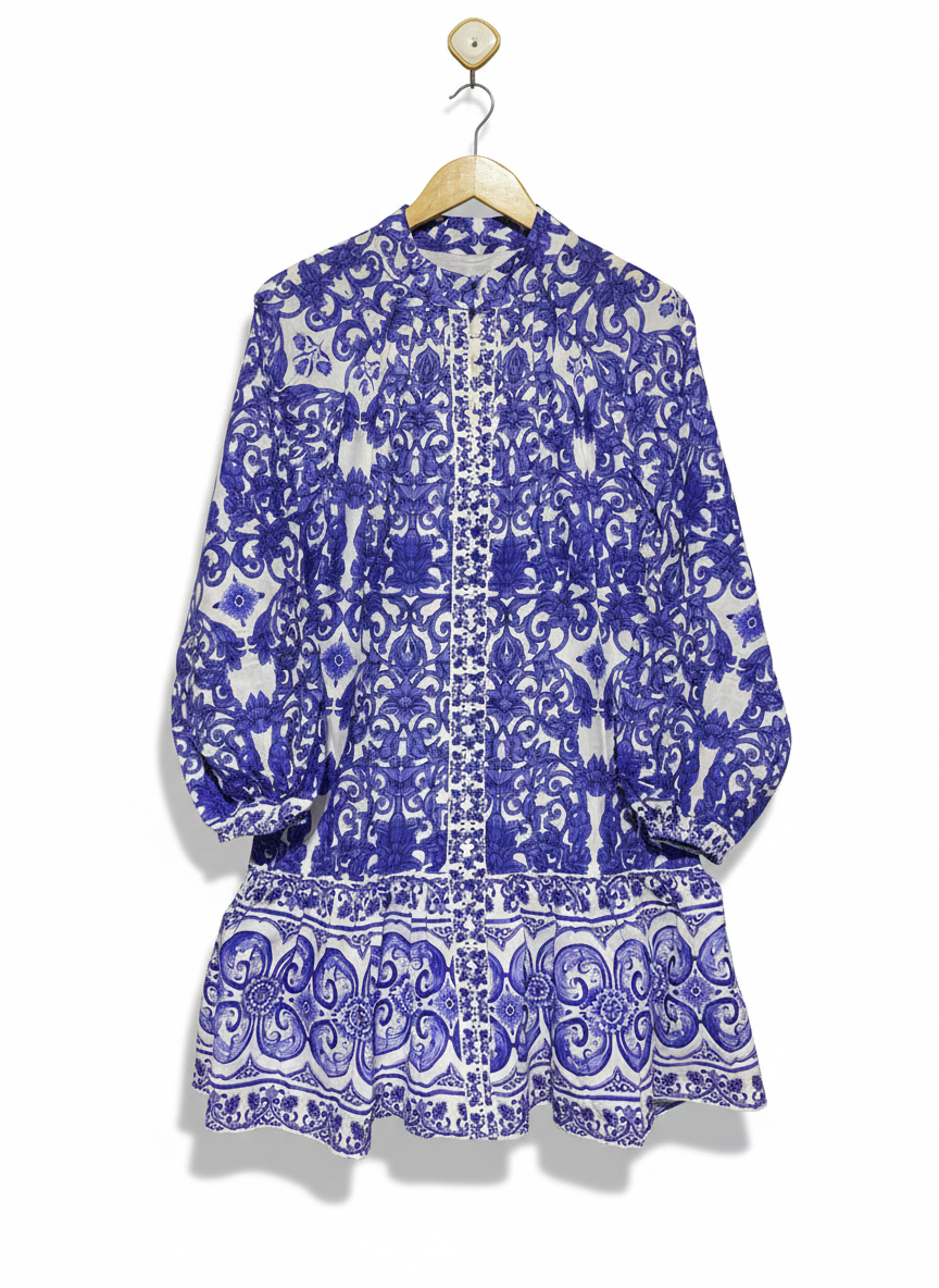 ANTONIO MELANI |XS| BUST 21| Brynn dress in the "Navy Blue White Sea La Vie" Print