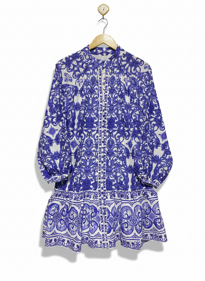 ANTONIO MELANI |XS| BUST 21| Brynn dress in the "Navy Blue White Sea La Vie" Print