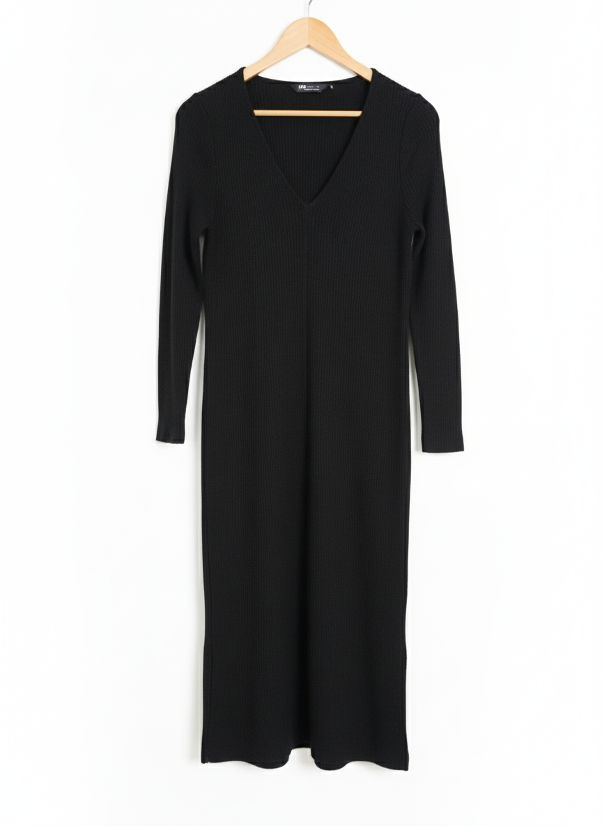 M&S Ribbed V-Neck Midi Column Dress W-18 / L-48