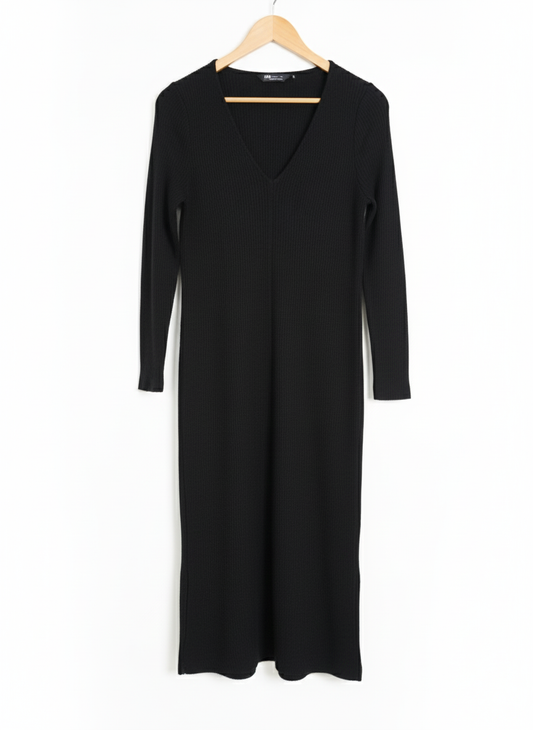 M&S Ribbed V-Neck Midi Column Dress W-18 / L-48