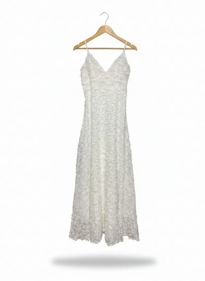 WHITE TEXTURED V-NECK MAXI SLIP DRESS |M| BUST 16|