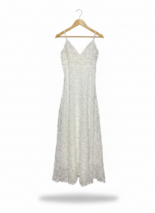 WHITE TEXTURED V-NECK MAXI SLIP DRESS |M| BUST 16|