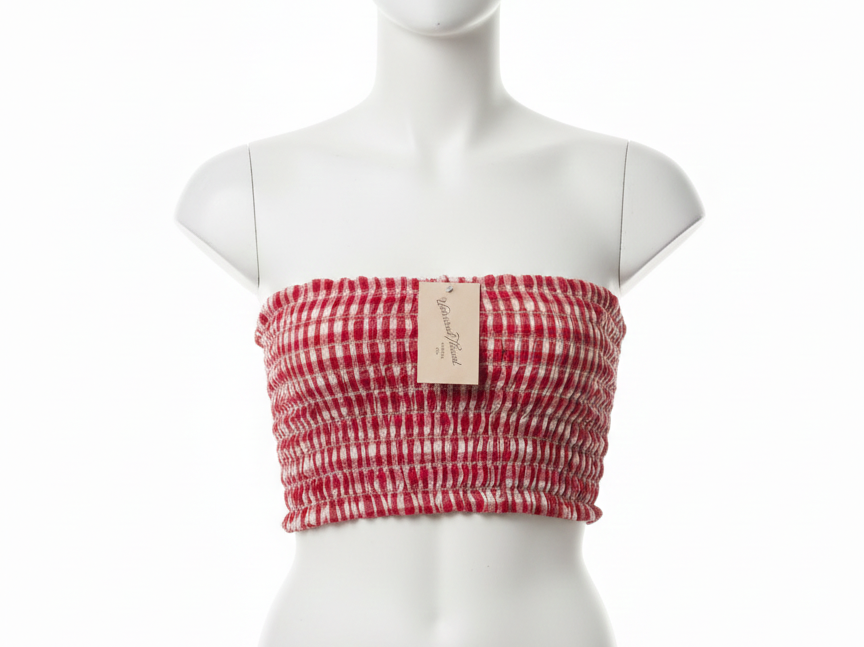 UNIVERSAL THREAD|S|BUST 13.5|Smocked bandeau top in red and white