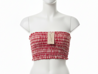 UNIVERSAL THREAD|S|BUST 13.5|Smocked bandeau top in red and white