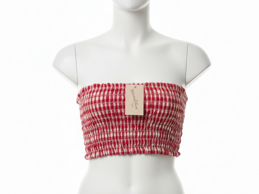 UNIVERSAL THREAD|S|BUST 13.5|Smocked bandeau top in red and white