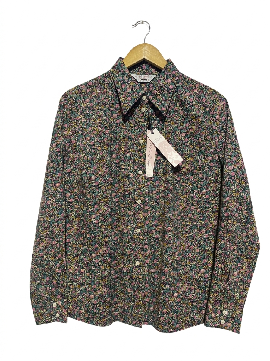 DOUBLE TWO |L| BUST 20| B9| COTTON DITSY FLORAL BUTTON-DOWN SHIRT FOR WOMEN