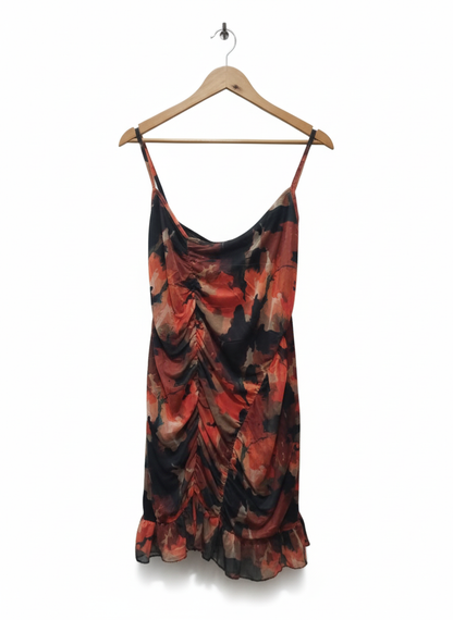 PRETTY LITTLE THING Ruched Spaghetti Strap Mini Dress With A Floral Or Abstract Print