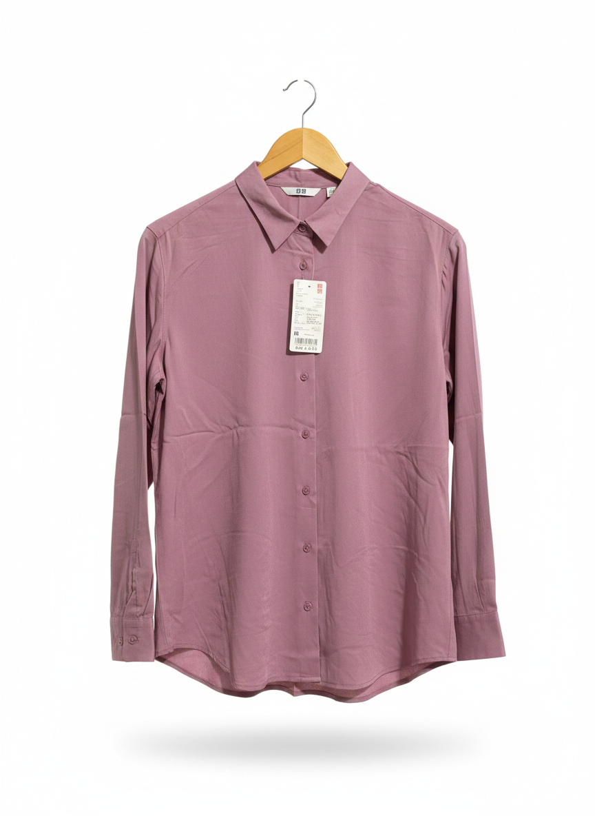 UNIQLO | M| B2| BUST 20| ESSENTIAL MAUVE BUTTON-DOWN BLOUSE – ELEGANT DUSTY PINK LONG-SLEEVE TOP