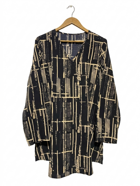 SHEIN |XL| BUST 22| B14| CONTEMPORARY GEOMETRIC GRID PRINT TUNIC TOP