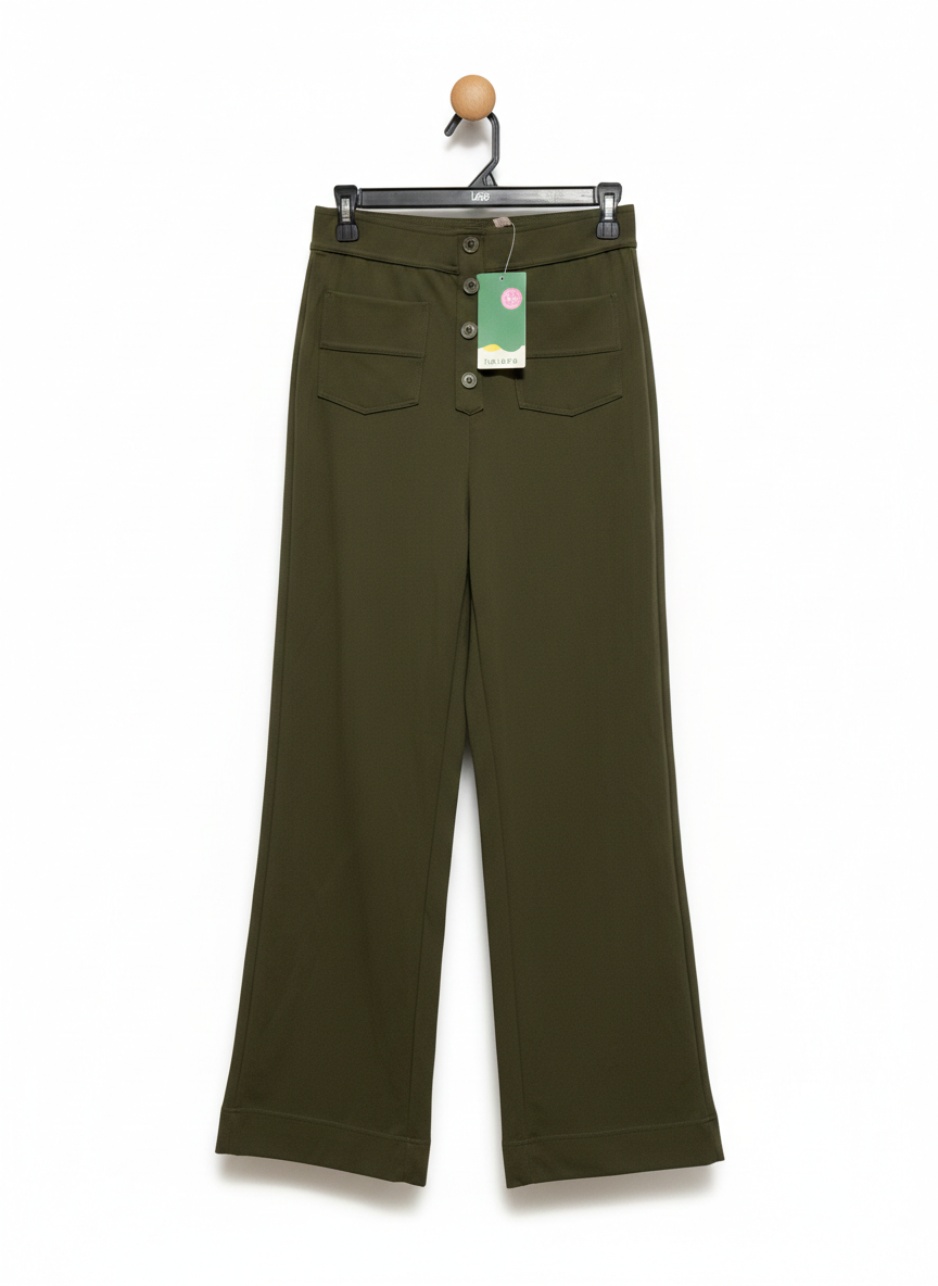 HALARA |S| WAIST 27| OLIVE HIGH-WAISTED BUTTON-FRONT TROUSERS
