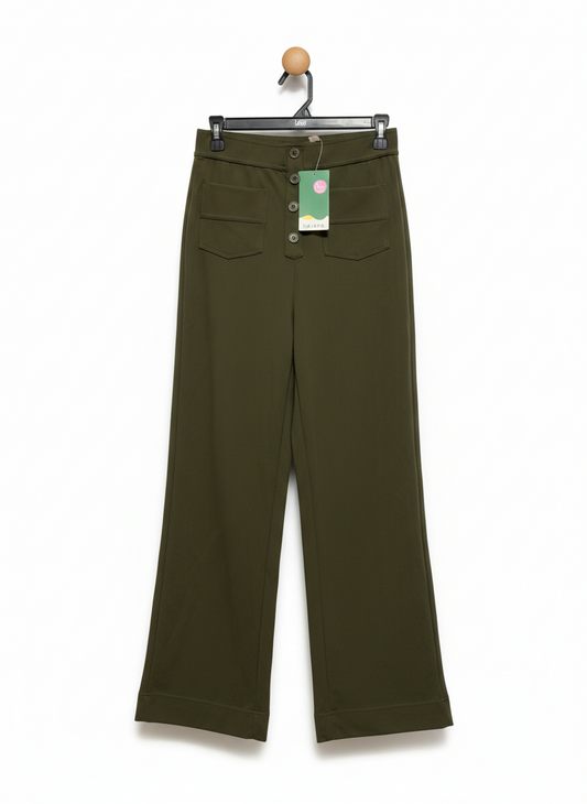 HALARA |S| WAIST 27| OLIVE HIGH-WAISTED BUTTON-FRONT TROUSERS