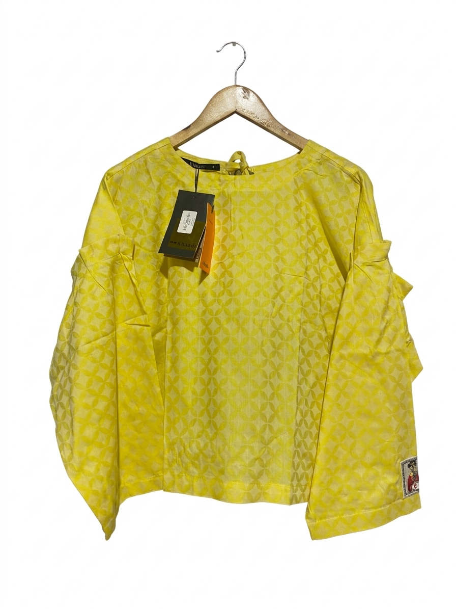 KHAADI |M| BUST 23| B9| VIBRANT YELLOW GEOMETRIC PRINT CROP TOP