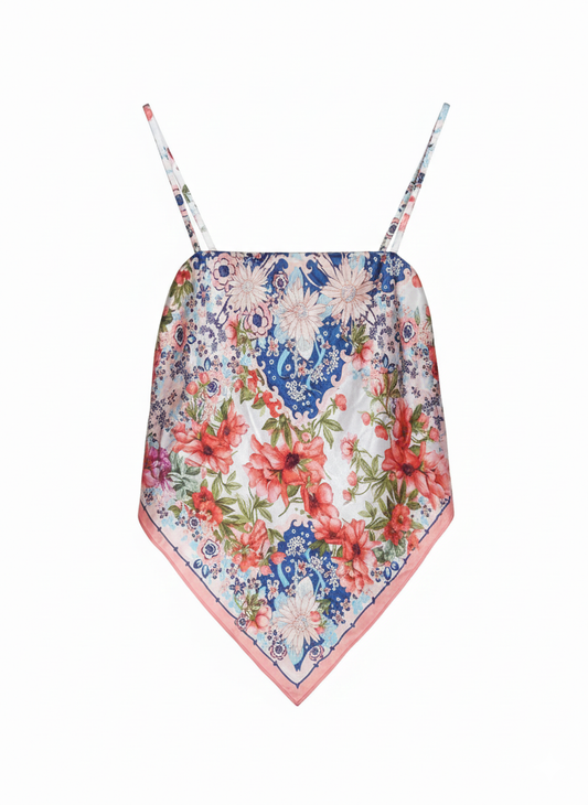 MOA MOA|M|BUST 14.5 ELASTIC|Floral Print Bandana Hem Crop Cami Top