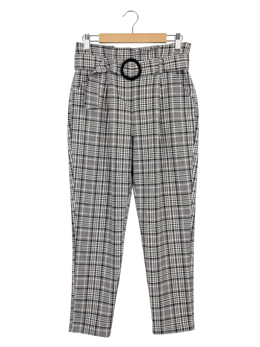 SELECT |M| WAIST 30| B9| CHECKERED HIGH-WAIST PAPERBAG TROUSERS