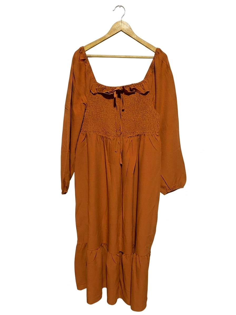SHEIN CURVE |XL| BUST 17| B32| RUST ORANGE SMOCKED LONG MAXI DRESS