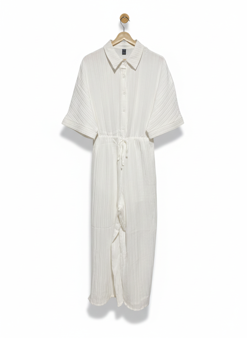 SHEIN |L| BUST FREE | CHIC OFF-WHITE PLISSÉ TEXTURED JUMPSUIT