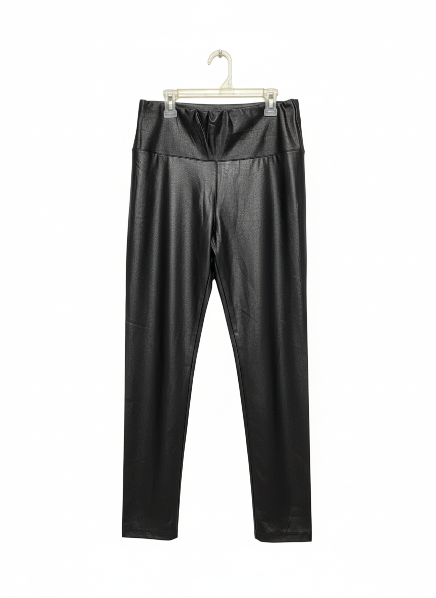 SHEIN |L| WAIST 28| High-Waisted, Black Faux-Leather Leggings