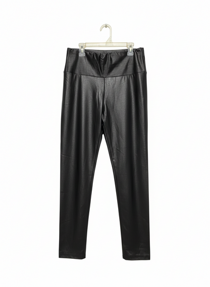 SHEIN |L| WAIST 28| High-Waisted, Black Faux-Leather Leggings