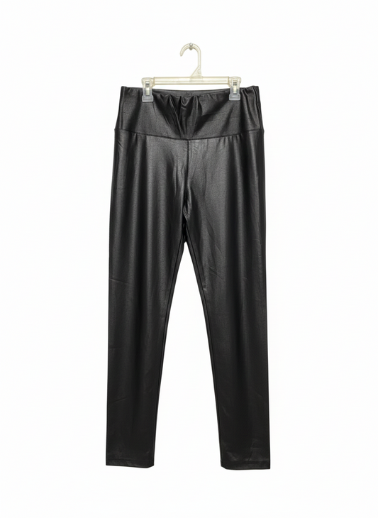 SHEIN |L| WAIST 28| High-Waisted, Black Faux-Leather Leggings