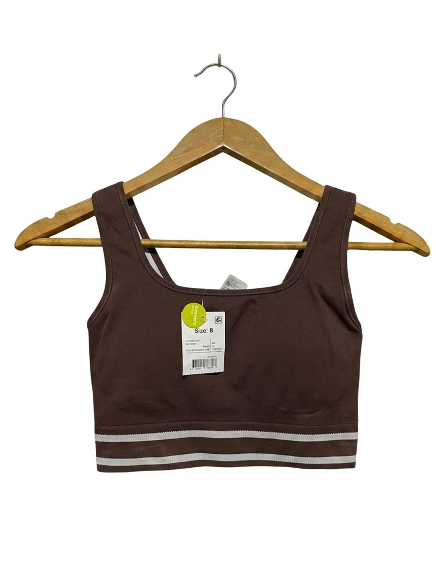 ANKO |XS| BUST 11| B26| BROWN RIBBED ACTIVE SPORTS BRA CROP TOP WITH STRIPED BAND