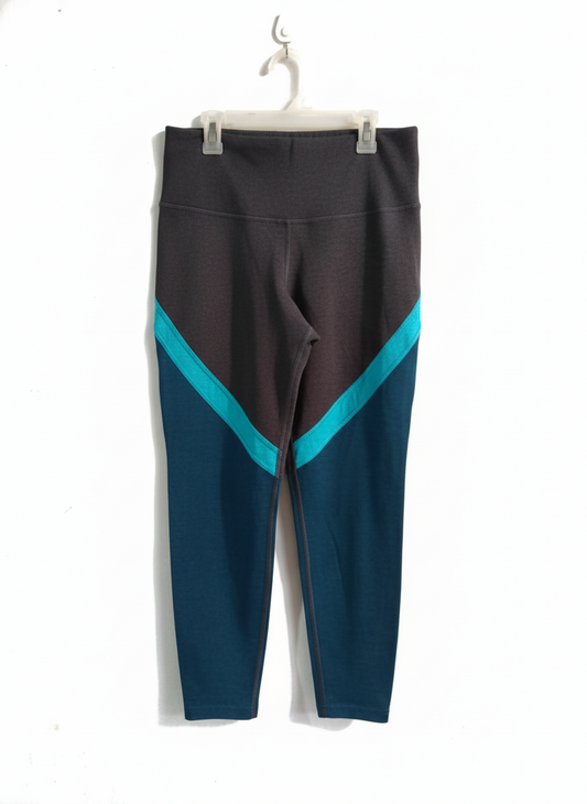 OLD NAVY|L|WAIST 28|GREY AND TEAL COLOR BLOCK LEGGINGS