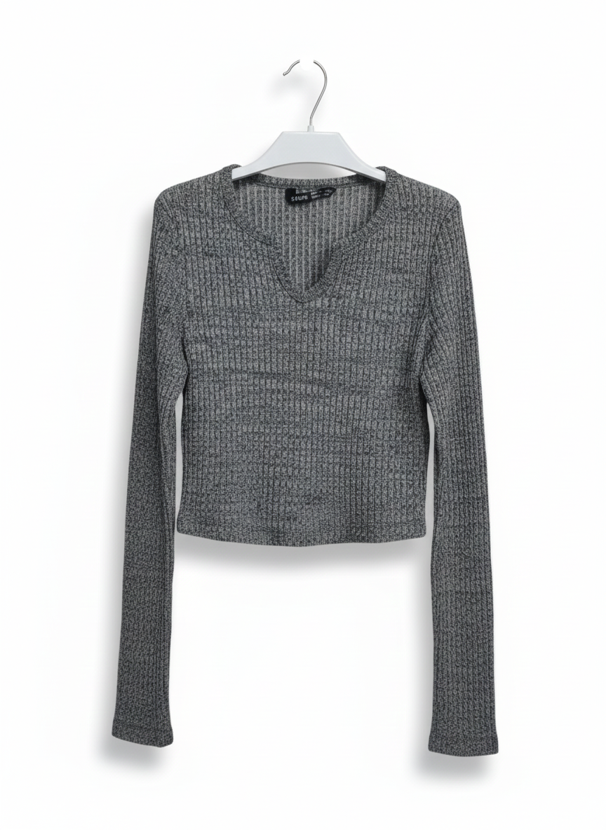 SHEIN|XS|BUST 13|Womens V Neck Ribbed Knit Crop Sweater