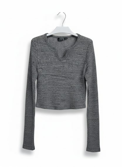 SHEIN|XS|BUST 13|Womens V Neck Ribbed Knit Crop Sweater