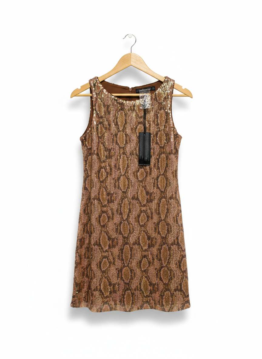 OTTO MODE |S| BUST 16| AMBER PYTHON SEQUIN SHIFT DRESS
