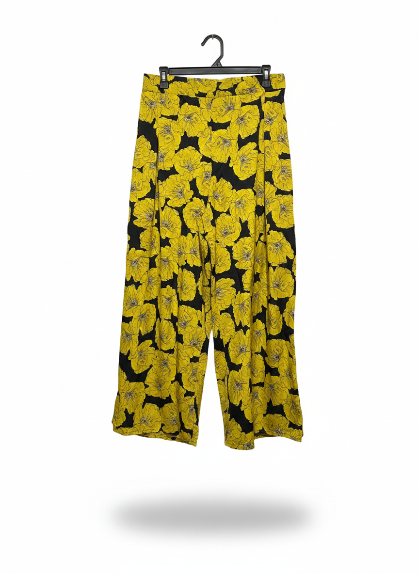 VIBRANT YELLOW FLORAL WIDE-LEG TROUSERS |L| WAIST 30|