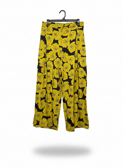 VIBRANT YELLOW FLORAL WIDE-LEG TROUSERS |L| WAIST 30|