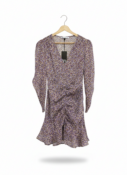 ZARA |S| BUST 16| C3| VINTAGE GRAPE FLORAL RUCHED MINI DRESS