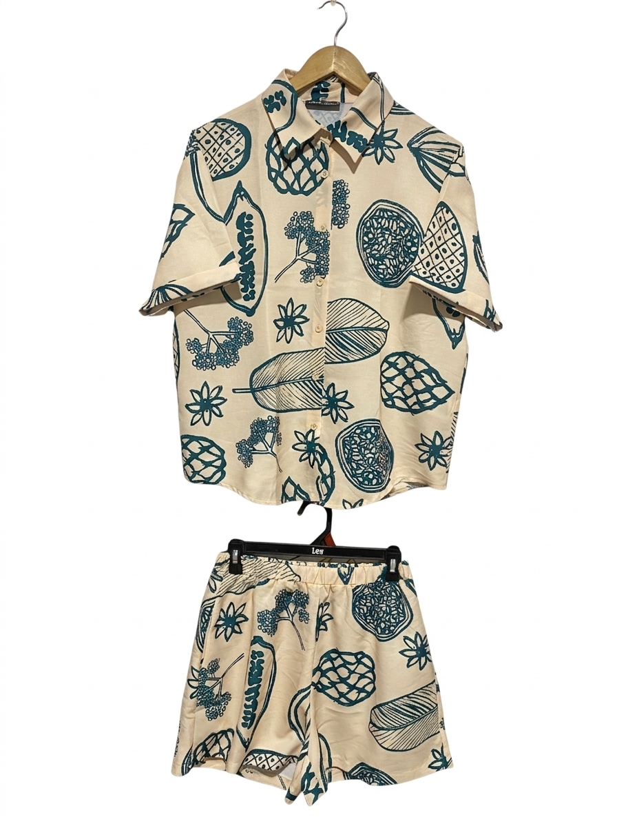 SHEIN |M| B6| CHIC TROPICAL FRUIT PRINT TWO-PIECE SHORTS SET