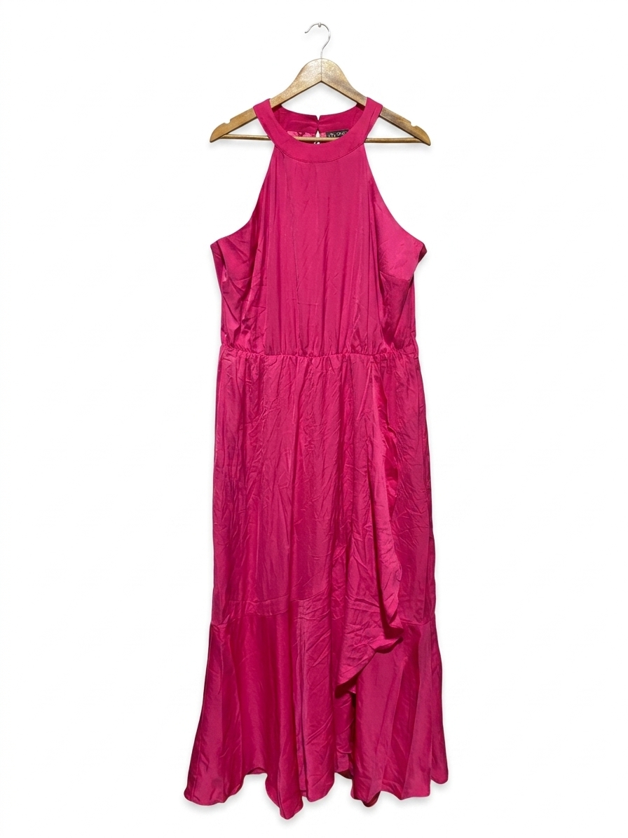 CITY CHIC |L| BUST 22| B23| HOT PINK HALTER NECK RUFFLE MAXI DRESS
