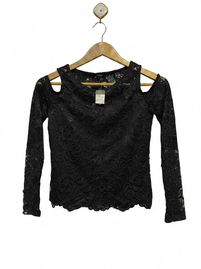 AMBIANCE |S| BUST 15| B10| WOMEN’S BLACK FLORAL LACE COLD-SHOULDER LONG SLEEVE TOP