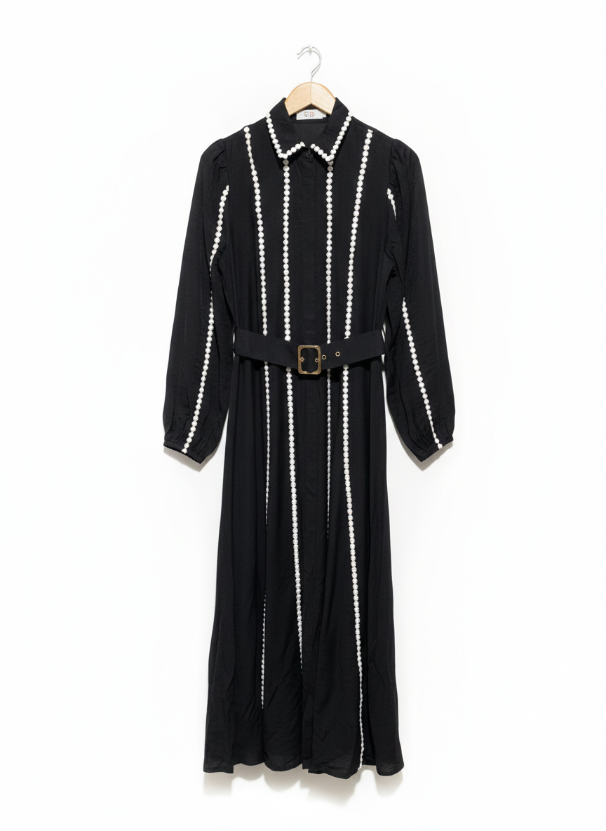 URBAN CULTURE |M| B3| BUST 17| WOMEN'S MONOCHROME BELTED MAXI DRESS IN BLACK