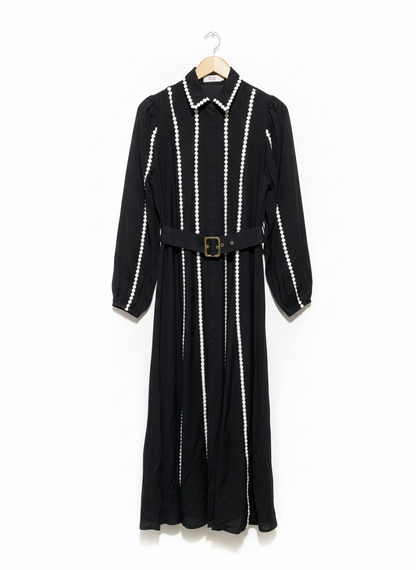 URBAN CULTURE |M| B3| BUST 17| WOMEN'S MONOCHROME BELTED MAXI DRESS IN BLACK