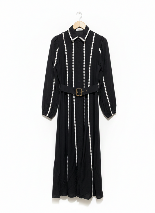 URBAN CULTURE |M| B3| BUST 17| WOMEN'S MONOCHROME BELTED MAXI DRESS IN BLACK