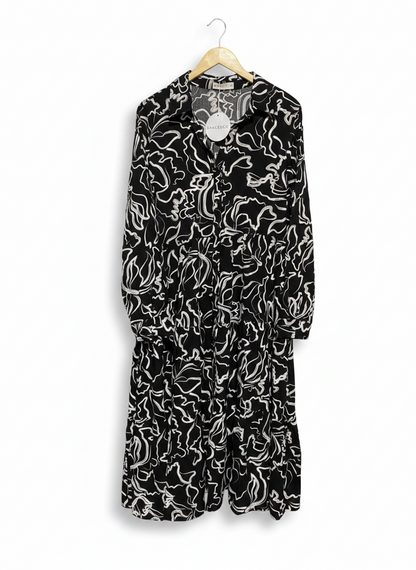 GRACE & CO |XL| BUST 21| C6| BLACK & WHITE ABSTRACT SHIRT DRESS