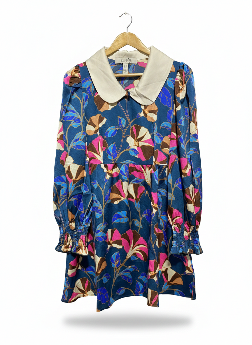 LIQUORISH |M| BUST 17| C6| VINTAGE FLORAL COLLARED MINI DRESS