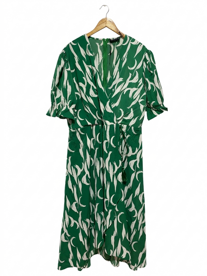 AX | XL | BUST 22| B10 | PREMIUM EMERALD GREEN ABSTRACT PRINT WRAP DRESS FOR WOMEN