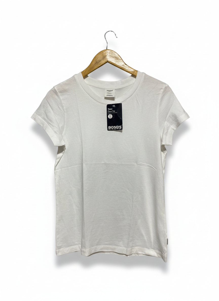 BOODS TEES |S| BUST 17| WOMEN’S CLASSIC CREW NECK T-SHIRT - CRISP WHITE COTTON BLEND